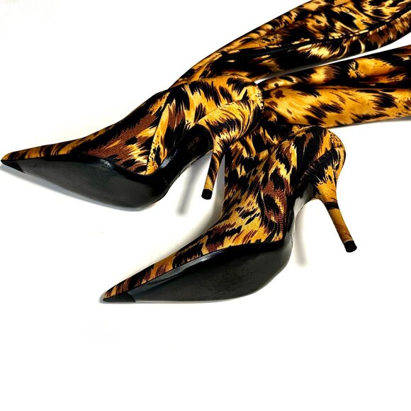 Balenciaga Stretch Leopard-print Over-the-knee Boot In Brown - Picture 1 of 6